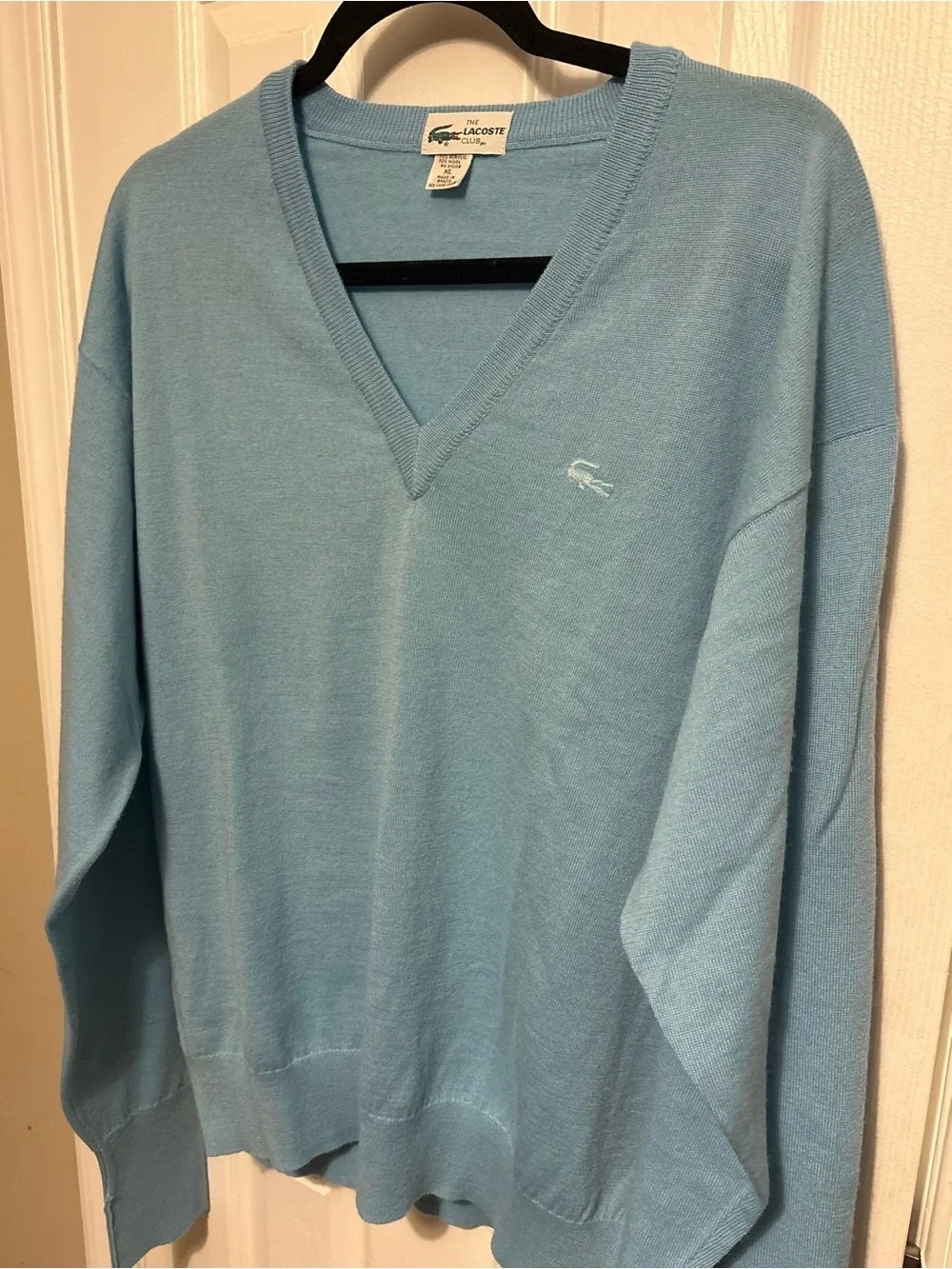 Vintage Lacoste Men’s Light Blue V-Neck Sweater